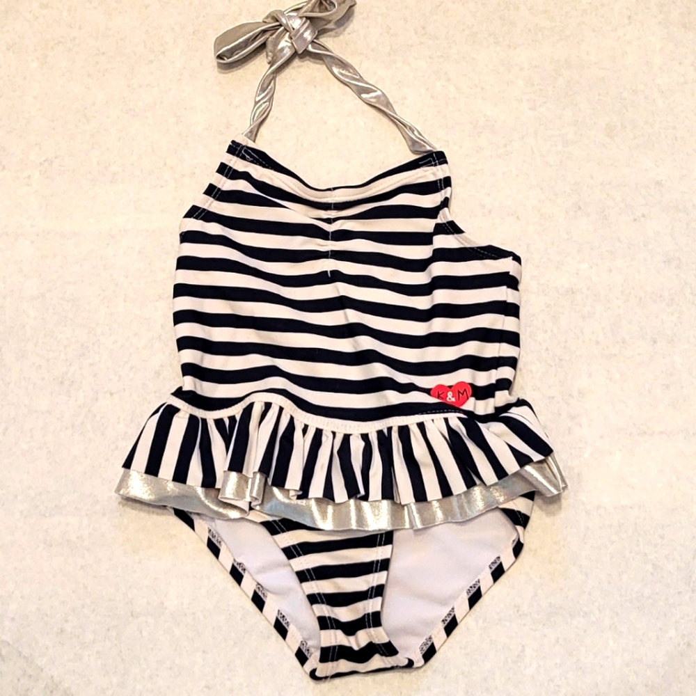 Kiko & Max navy/white striped one piece swimsuit with silver detail